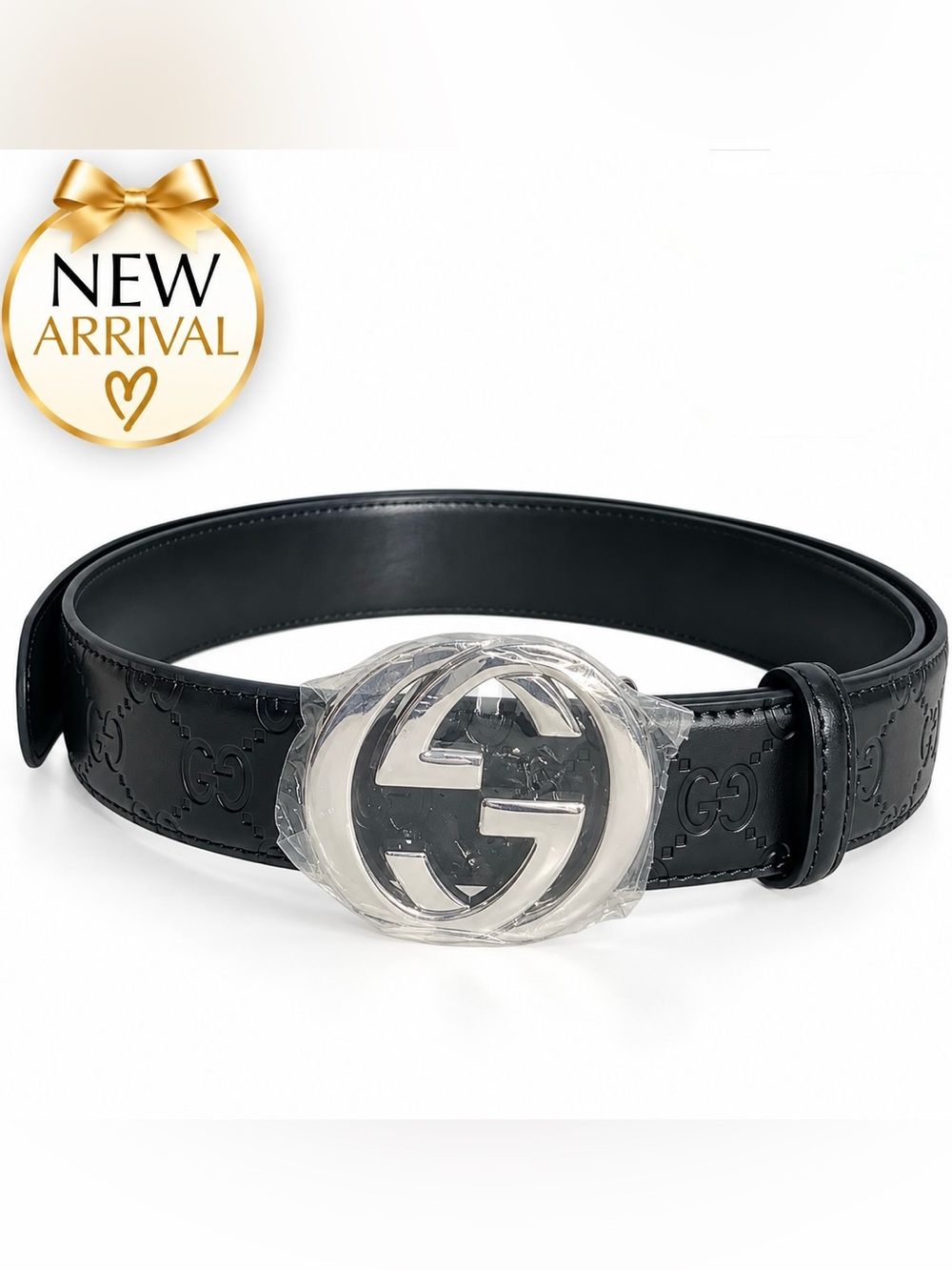 🖤 Men’s Black Leather Belt with — Silver Interlocking Buckle 🖤